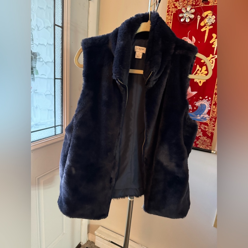 J. Crew Navy Faux Fur Women’s  Vest pre-loved in good condition, warm, soft.